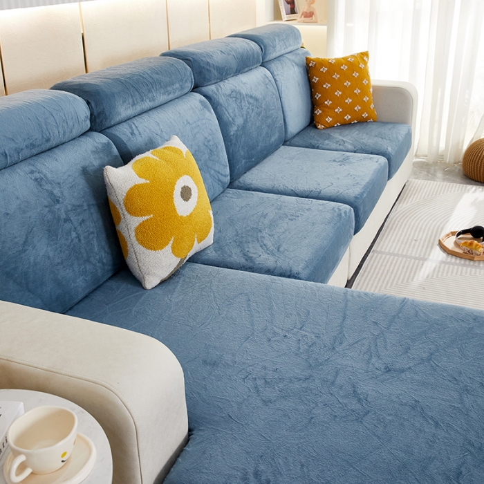 91家纺网 家纺一手货源 找家纺 丝绮鹿 2023新款毛绒纯色毛绒坐垫套 蓝灰