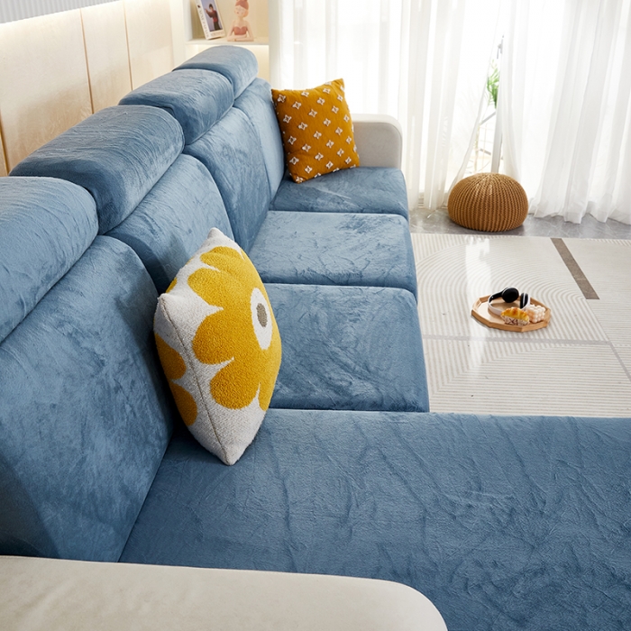 91家纺网 家纺一手货源 找家纺 丝绮鹿 2023新款毛绒纯色毛绒坐垫套 蓝灰