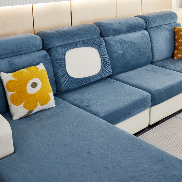 91家纺网 家纺一手货源 找家纺 丝绮鹿 2023新款毛绒纯色毛绒坐垫套 蓝灰