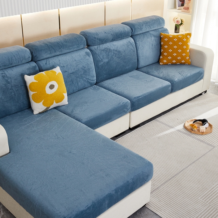 91家纺网 家纺一手货源 找家纺 丝绮鹿 2023新款毛绒纯色毛绒坐垫套 蓝灰