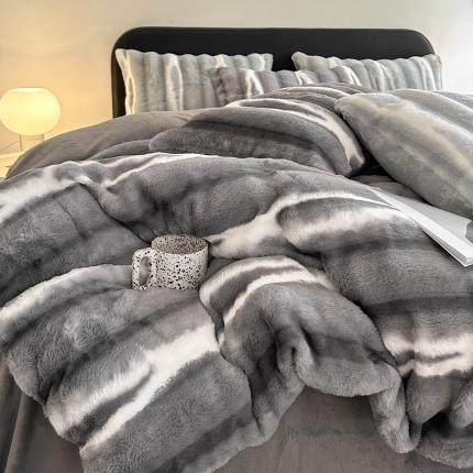 91家纺网 家纺一手货源 找家纺 锦禾穗 2023新款丹麦貂绒兔绒四件套秘境系列 卡曼-钛灰