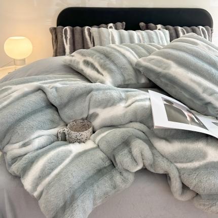 91家纺网 家纺一手货源 找家纺 锦禾穗 2023新款丹麦貂绒兔绒四件套秘境系列 卡曼-灰绿
