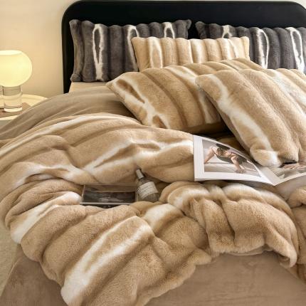 91家纺网 家纺一手货源 找家纺 锦禾穗 2023新款丹麦貂绒兔绒四件套秘境系列 卡曼-奶咖