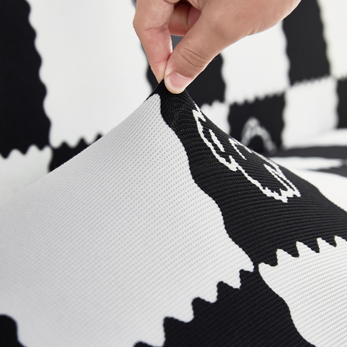 91家纺网 家纺一手货源 找家纺 丝绮鹿 2023新款针织柔肤格沙发床套裙边款 黑白格