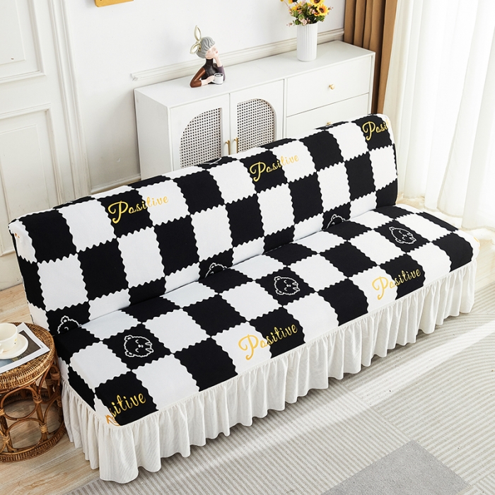 91家纺网 家纺一手货源 找家纺 丝绮鹿 2023新款针织柔肤格沙发床套裙边款 黑白格