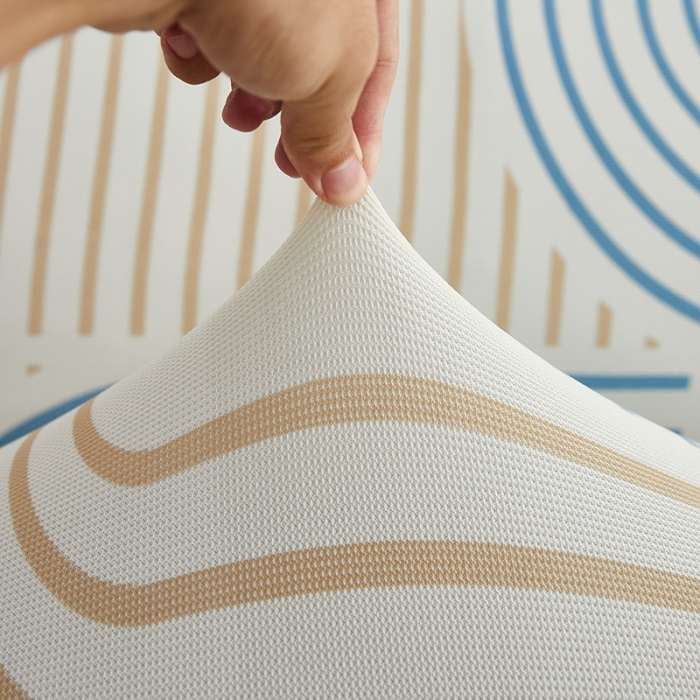 91家纺网 家纺一手货源 找家纺 丝绮鹿 2023新款针织柔肤格沙发床套裙边款 几何-蓝