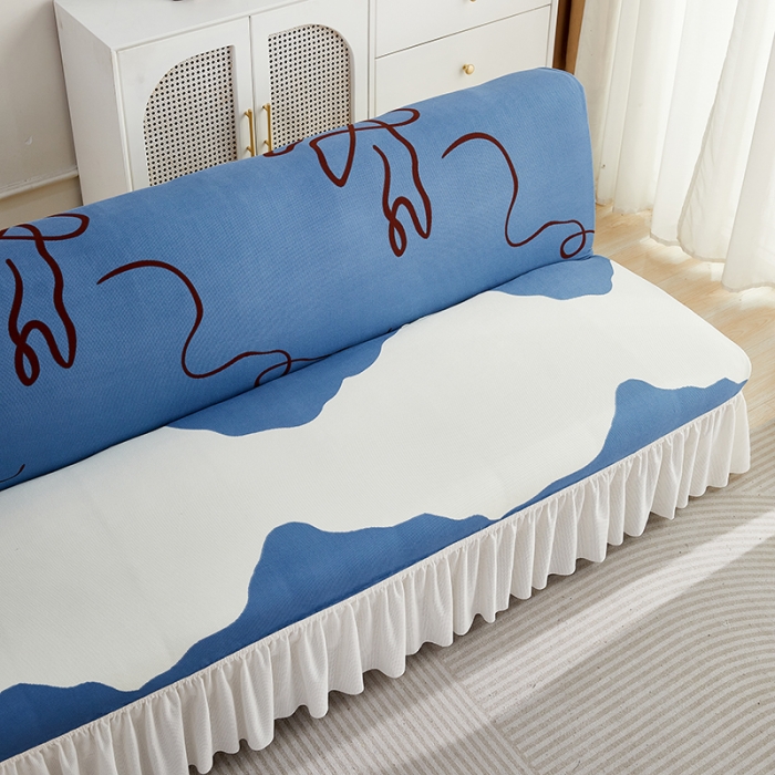 91家纺网 家纺一手货源 找家纺 丝绮鹿 2023新款针织柔肤格沙发床套裙边款 简爱-蓝色