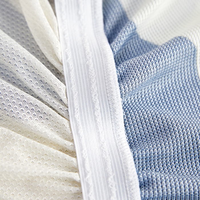 91家纺网 家纺一手货源 找家纺 丝绮鹿 2023新款针织柔肤格沙发床套裙边款 简爱-蓝色