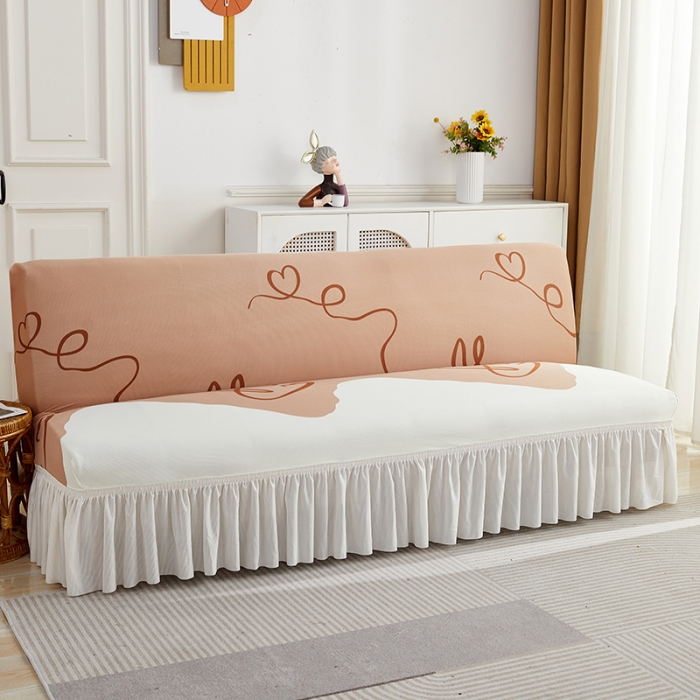 91家纺网 家纺一手货源 找家纺 丝绮鹿 2023新款针织柔肤格沙发床套裙边款 简爱-杏色