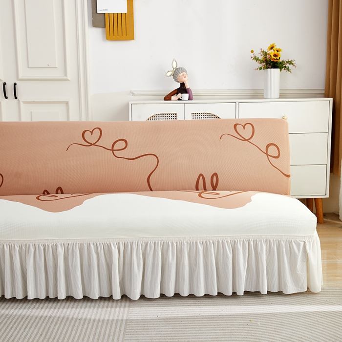 91家纺网 家纺一手货源 找家纺 丝绮鹿 2023新款针织柔肤格沙发床套裙边款 简爱-杏色