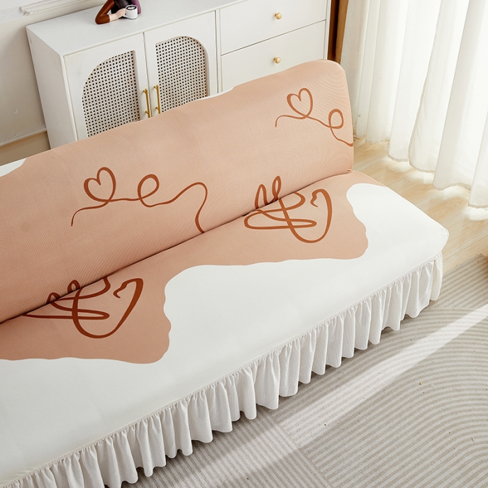 91家纺网 家纺一手货源 找家纺 丝绮鹿 2023新款针织柔肤格沙发床套裙边款 简爱-杏色