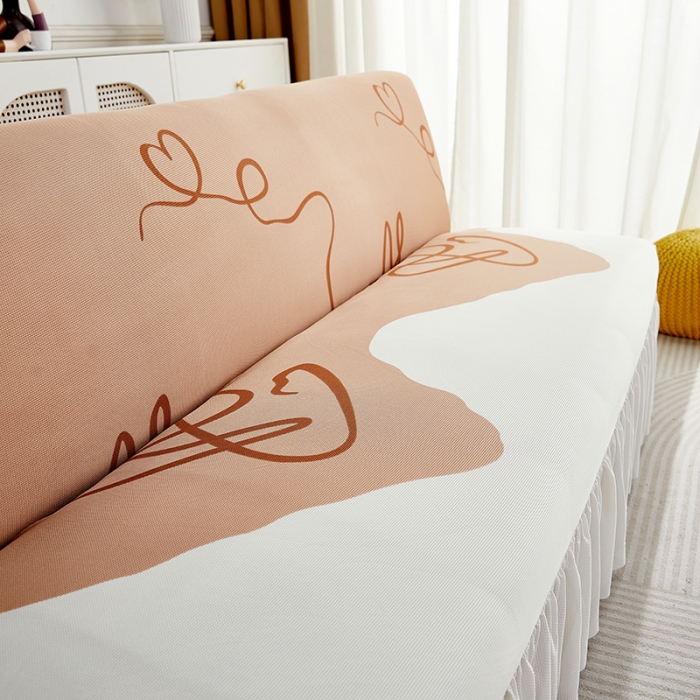 91家纺网 家纺一手货源 找家纺 丝绮鹿 2023新款针织柔肤格沙发床套裙边款 简爱-杏色