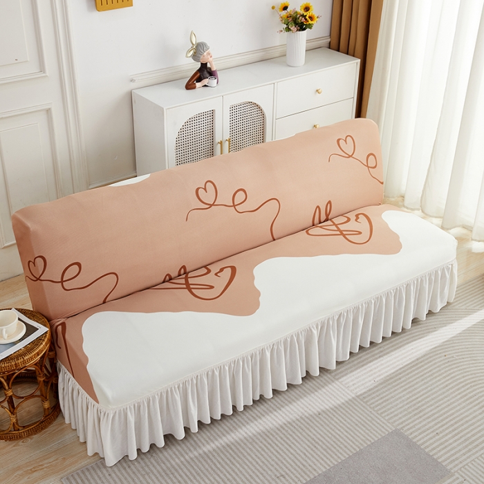 91家纺网 家纺一手货源 找家纺 丝绮鹿 2023新款针织柔肤格沙发床套裙边款 简爱-杏色