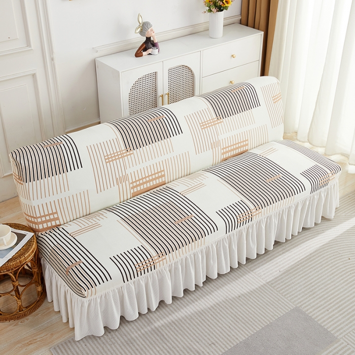 91家纺网 家纺一手货源 找家纺 丝绮鹿 2023新款针织柔肤格沙发床套裙边款 简素线条-黑