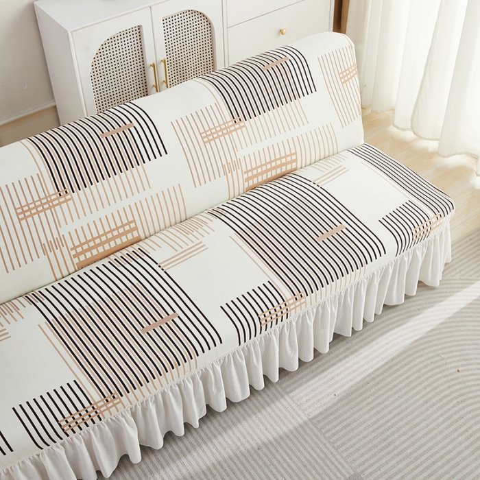 91家纺网 家纺一手货源 找家纺 丝绮鹿 2023新款针织柔肤格沙发床套裙边款 简素线条-黑