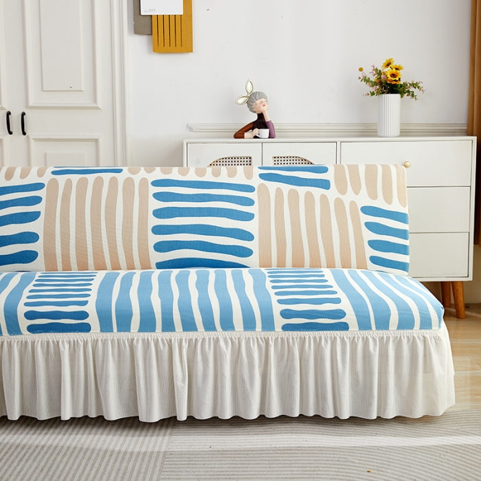 91家纺网 家纺一手货源 找家纺 丝绮鹿 2023新款针织柔肤格沙发床套裙边款 米兰条纹