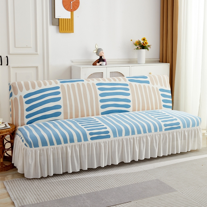 91家纺网 家纺一手货源 找家纺 丝绮鹿 2023新款针织柔肤格沙发床套裙边款 米兰条纹