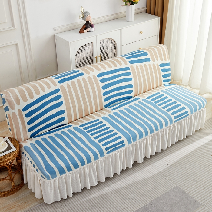 91家纺网 家纺一手货源 找家纺 丝绮鹿 2023新款针织柔肤格沙发床套裙边款 米兰条纹