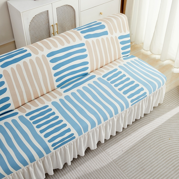 91家纺网 家纺一手货源 找家纺 丝绮鹿 2023新款针织柔肤格沙发床套裙边款 米兰条纹