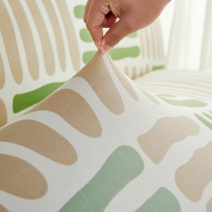 91家纺网 家纺一手货源 找家纺 丝绮鹿 2023新款针织柔肤格沙发床套裙边款 米绿条纹