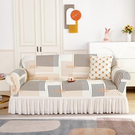 91家纺网 家纺一手货源 找家纺 (总) 丝绮鹿 2023新款针织柔肤格沙发套（裙边款）