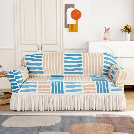 91家纺网 家纺一手货源 找家纺 丝绮鹿 2023新款针织柔肤格沙发套（裙边款） 米兰条纹