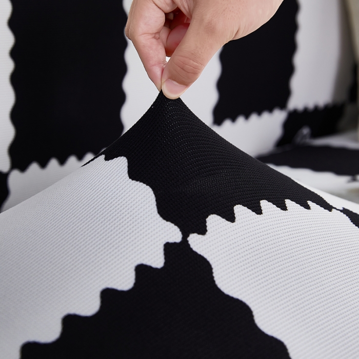 91家纺网 家纺一手货源 找家纺 丝绮鹿 2023新款针织柔肤格沙发套（裙边款） 黑白格