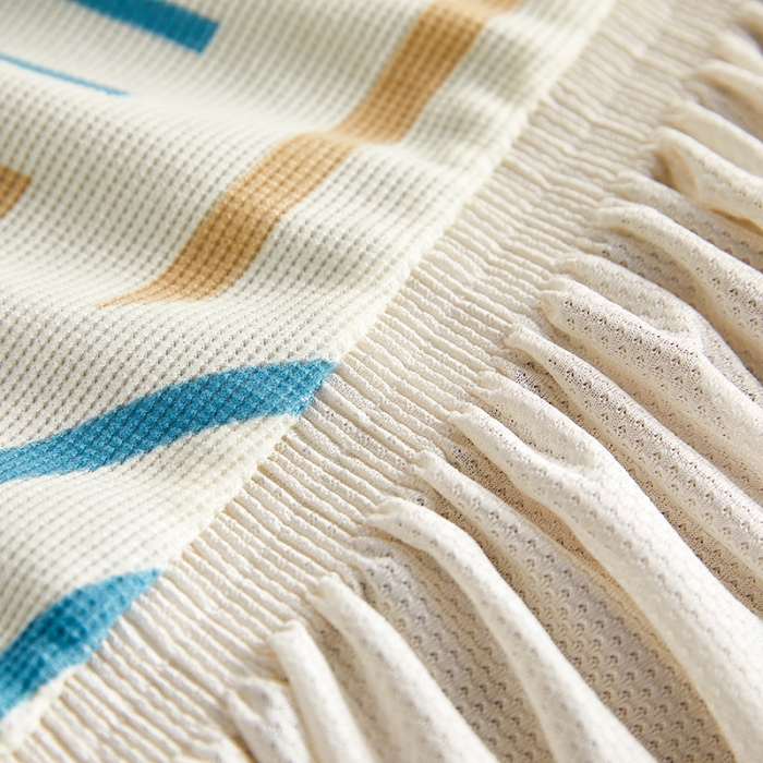 91家纺网 家纺一手货源 找家纺 丝绮鹿 2023新款针织柔肤格沙发套（裙边款） 几何-蓝