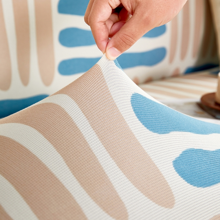 91家纺网 家纺一手货源 找家纺 丝绮鹿 2023新款针织柔肤格沙发套（裙边款） 米兰条纹