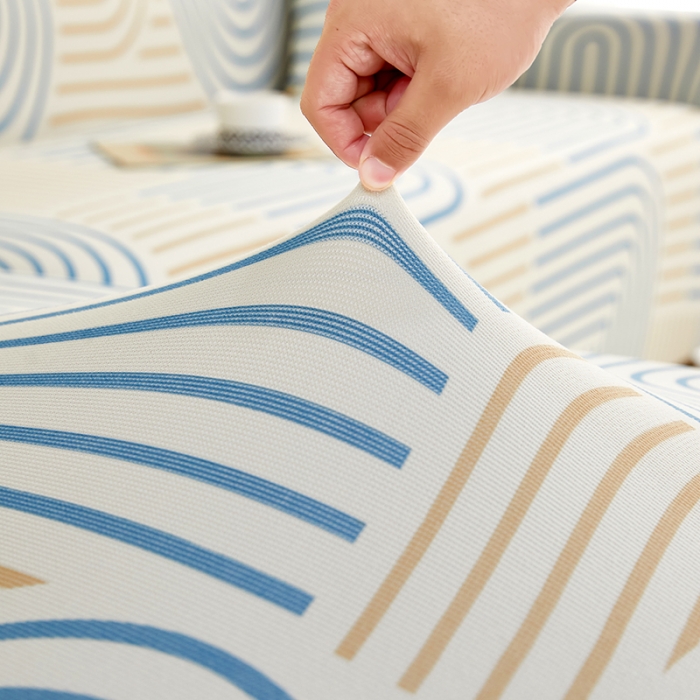 91家纺网 家纺一手货源 找家纺 丝绮鹿2023针织柔肤格贵妃沙发套松紧款 买一个沙发套默认送一个抱枕套 几何-蓝