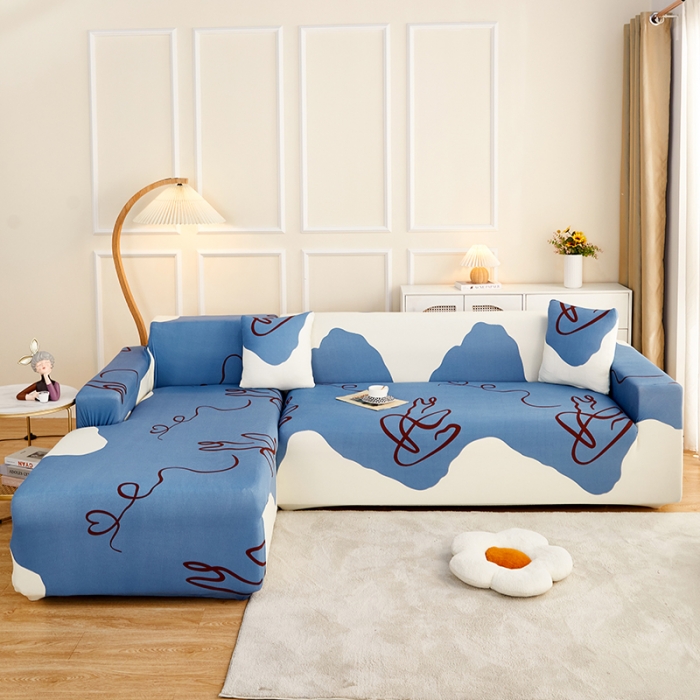 91家纺网 家纺一手货源 找家纺 丝绮鹿2023针织柔肤格贵妃沙发套松紧款 买一个沙发套默认送一个抱枕套 简爱-蓝色