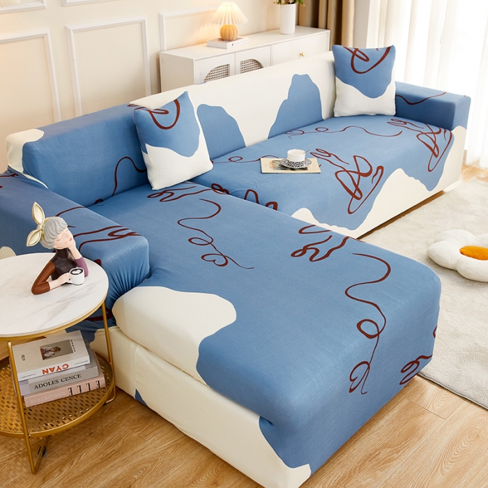 91家纺网 家纺一手货源 找家纺 丝绮鹿2023针织柔肤格贵妃沙发套松紧款 买一个沙发套默认送一个抱枕套 简爱-蓝色