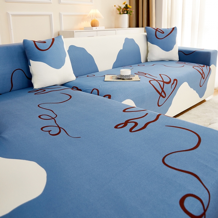 91家纺网 家纺一手货源 找家纺 丝绮鹿2023针织柔肤格贵妃沙发套松紧款 买一个沙发套默认送一个抱枕套 简爱-蓝色