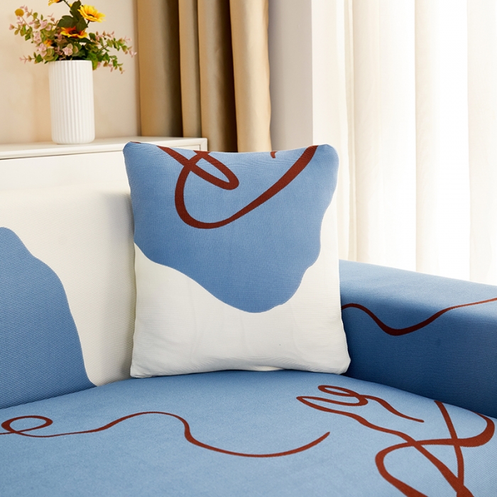 91家纺网 家纺一手货源 找家纺 丝绮鹿2023针织柔肤格贵妃沙发套松紧款 买一个沙发套默认送一个抱枕套 简爱-蓝色