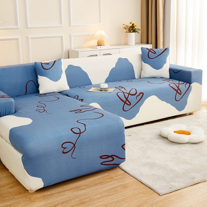 91家纺网 家纺一手货源 找家纺 丝绮鹿2023针织柔肤格贵妃沙发套松紧款 买一个沙发套默认送一个抱枕套 简爱-蓝色