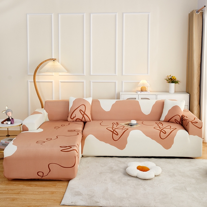 91家纺网 家纺一手货源 找家纺 丝绮鹿2023针织柔肤格贵妃沙发套松紧款 买一个沙发套默认送一个抱枕套 简爱-杏色