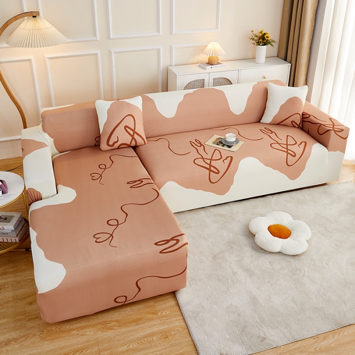 91家纺网 家纺一手货源 找家纺 丝绮鹿2023针织柔肤格贵妃沙发套松紧款 买一个沙发套默认送一个抱枕套 简爱-杏色