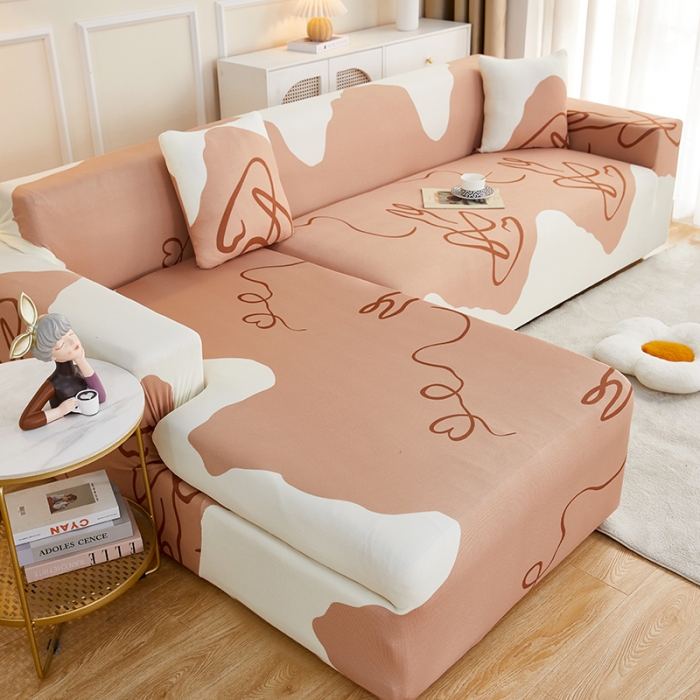 91家纺网 家纺一手货源 找家纺 丝绮鹿2023针织柔肤格贵妃沙发套松紧款 买一个沙发套默认送一个抱枕套 简爱-杏色