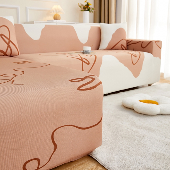 91家纺网 家纺一手货源 找家纺 丝绮鹿2023针织柔肤格贵妃沙发套松紧款 买一个沙发套默认送一个抱枕套 简爱-杏色