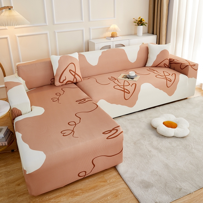 91家纺网 家纺一手货源 找家纺 丝绮鹿2023针织柔肤格贵妃沙发套松紧款 买一个沙发套默认送一个抱枕套 简爱-杏色