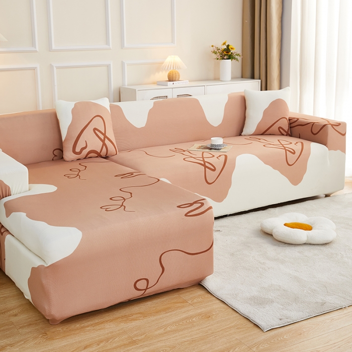 91家纺网 家纺一手货源 找家纺 丝绮鹿2023针织柔肤格贵妃沙发套松紧款 买一个沙发套默认送一个抱枕套 简爱-杏色