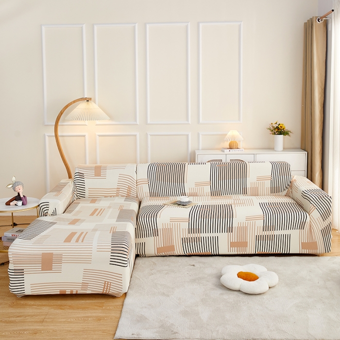 91家纺网 家纺一手货源 找家纺 丝绮鹿2023针织柔肤格贵妃沙发套松紧款 买一个沙发套默认送一个抱枕套 简素线条-黑