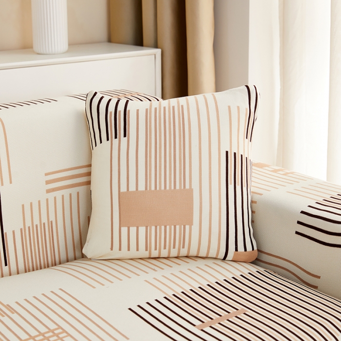 91家纺网 家纺一手货源 找家纺 丝绮鹿2023针织柔肤格贵妃沙发套松紧款 买一个沙发套默认送一个抱枕套 简素线条-黑