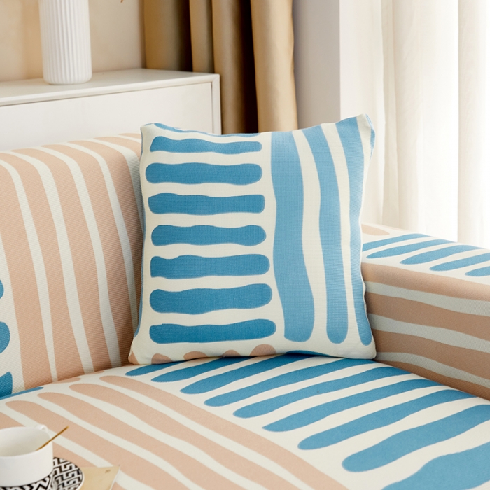 91家纺网 家纺一手货源 找家纺 丝绮鹿2023针织柔肤格贵妃沙发套松紧款 买一个沙发套默认送一个抱枕套 米兰条纹