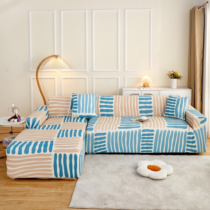 91家纺网 家纺一手货源 找家纺 丝绮鹿2023针织柔肤格贵妃沙发套松紧款 买一个沙发套默认送一个抱枕套 米兰条纹