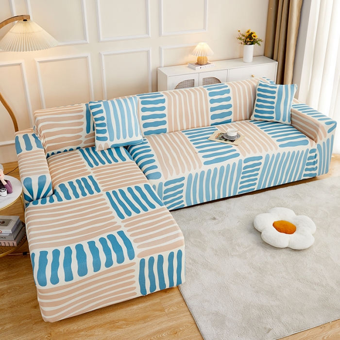 91家纺网 家纺一手货源 找家纺 丝绮鹿2023针织柔肤格贵妃沙发套松紧款 买一个沙发套默认送一个抱枕套 米兰条纹