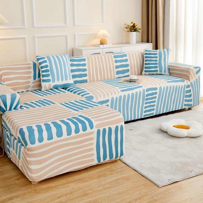 91家纺网 家纺一手货源 找家纺 丝绮鹿2023针织柔肤格贵妃沙发套松紧款 买一个沙发套默认送一个抱枕套 米兰条纹