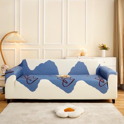 丝绮鹿2023针织柔肤格三人沙发套松紧款 买一个沙发套默认送一个抱枕套 简爱-蓝色