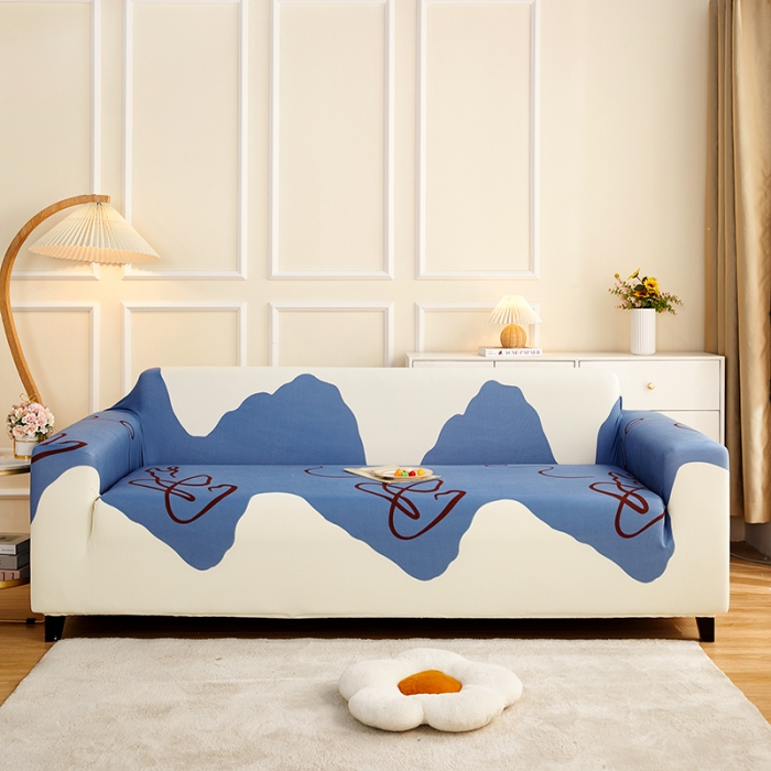 91家纺网 家纺一手货源 找家纺 丝绮鹿2023针织柔肤格三人沙发套松紧款 买一个沙发套默认送一个抱枕套 简爱-蓝色
