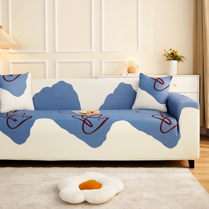 91家纺网 家纺一手货源 找家纺 丝绮鹿2023针织柔肤格三人沙发套松紧款 买一个沙发套默认送一个抱枕套 简爱-蓝色